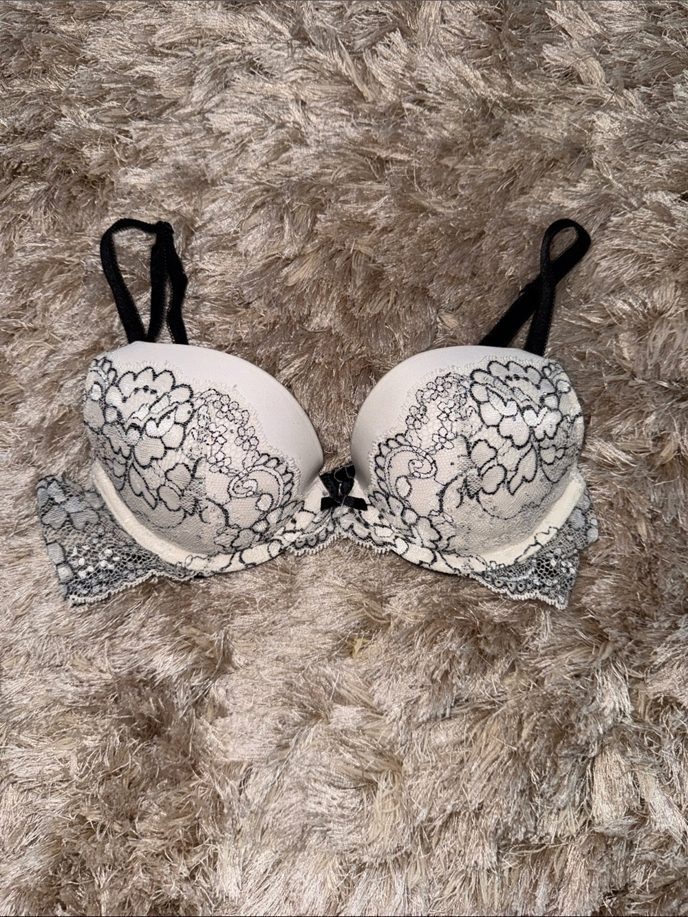 Victoria's Secret Cream and Black Lace Push-Up Bra